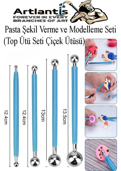 Top Uçlu Pasta Şekil Verme ve Modelleme Seti 4 Lü 1 Paket Top Ütü Çiçek Ütüsü Şeker Hamuru Şekillendirme Pasta Fondan