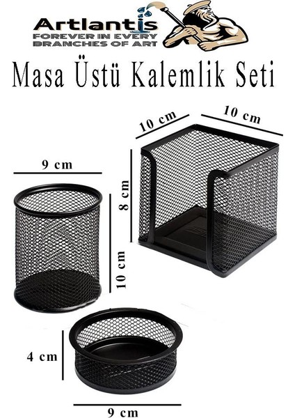Masa Üstü Siyah Fileli Kalemlik Seti 3 Parça 1 Paket 3 Lü Masa Üstü Düzenleyici Kalemlik Küp Notluk Ataşlık fiyatları