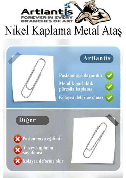 Büyük Metal Ataş No 5 50 mm 50 Li 1 Paket Nikel Kaplama Metal Ataç Dayanıklı Paslanmaz 45 Sayfa Kapasiteli Dev Ataş