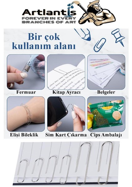Büyük Metal Ataş No 5 50 mm 50 Li 1 Paket Nikel Kaplama Metal Ataç Dayanıklı Paslanmaz 45 Sayfa Kapasiteli Dev Ataş