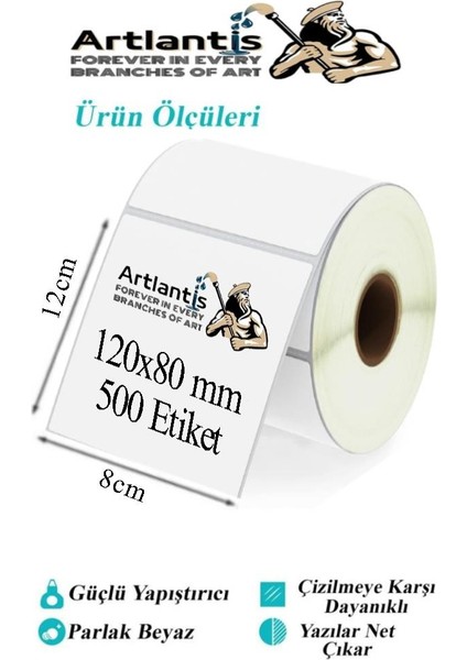 120X80 mm Barkod Etiketi Yapışkanlı 1 Adet Rulo Etiket Termal Barkot Terazi Etiketi 500 Lü Barkod Yazıcılara Uyumludur