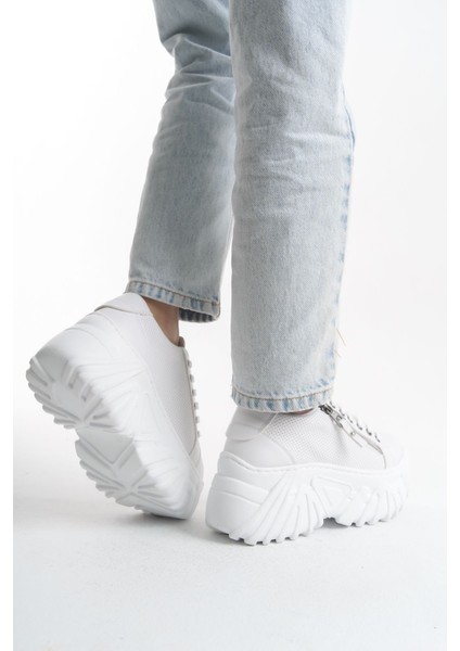 Yandan Detaylı Krem Yüksek Tabanlı Rahat Bağcıklı Günlük Kadın Sneaker Spor Ayakkabı fırsatları