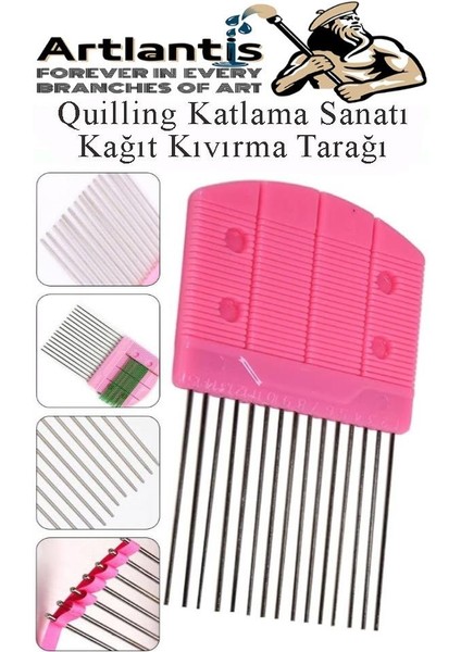 Quiling Tarağı 1 Adet Quling Kağıt Şekillendirme Tarağı Plastik Sap Metal Uç 8X15 cm