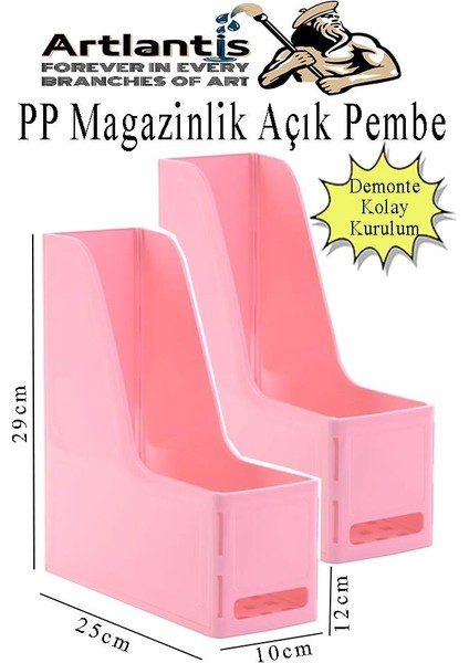 Açık Pembe Magazinlik Demonte Plastik 2 Adet Plastik Kutu Klasörü Magazinlik A4 Dosya ve Masa Düzenleyici Sınıf Ev Ofis