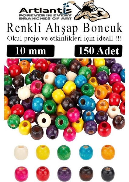 Renkli Ahşap Boncuk 10 mm 150 Adet Renkli Tahta Boncuk El Işi Okul Öncesi Kreş Anasınıfı Proje Tasarım Ödev Elişi