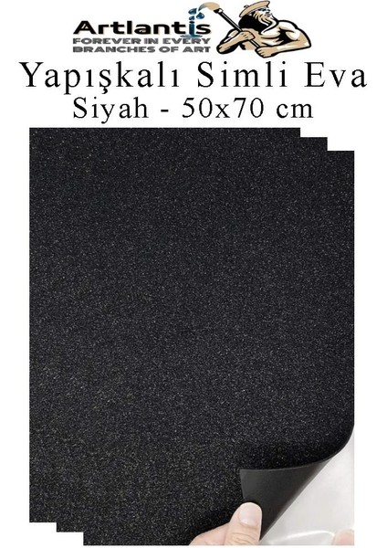 Siyah Yapışkanlı Simli Eva 50X70 cm 3 Adet Simli Yapışkanlı Eva Süngeri Okul Kreş Anasınıfı Elişi Etkinlikleri Hobi