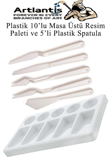Plastik Masa Üstü 10 Hazneli Resim Paleti 5 Li Plastik Spatula 1 Paket Ressam Paketi Sanatsal Esnek Plastik Palet Bıçağı
