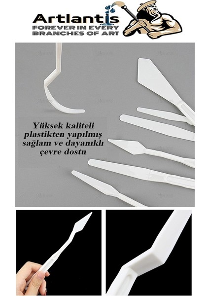 Plastik Masa Üstü 10 Hazneli Resim Paleti 5 Li Plastik Spatula 1 Paket Ressam Paketi Sanatsal Esnek Plastik Palet Bıçağı