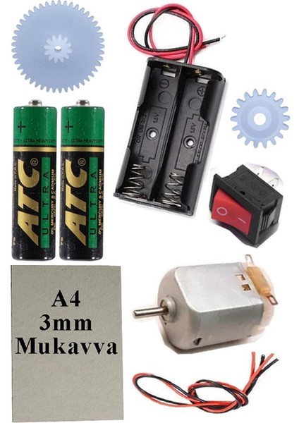 Oyuncak Araba Yapım Seti 1 Paket Plastik Tekerlek Deney Için 2 Adet Metal Şaft Proje Deney Seti Dc Motor Çark Dişli Okul