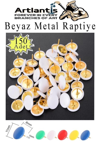 Beyaz Raptiye 150 Adet 1 Paket Renkli Pvc Kaplı Başlıklı Raptiye Plastik Yuvarlak Düğmeli Raptiye Pano Okul Ofis Büro Ev