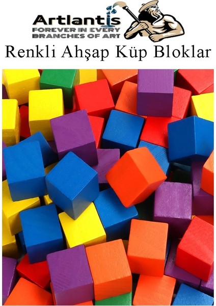 Renkli Ahşap Küp Bloklar 3X3X3 cm 32 Adet Ahşap Renkli Kare Blok Eğitici Geliştirici Oyuncak Küp Matematik Birim Küpleri