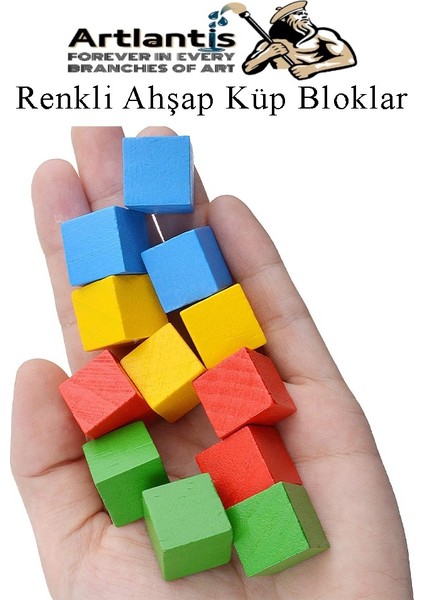 Renkli Ahşap Küp Bloklar 3X3X3 cm 32 Adet Ahşap Renkli Kare Blok Eğitici Geliştirici Oyuncak Küp Matematik Birim Küpleri
