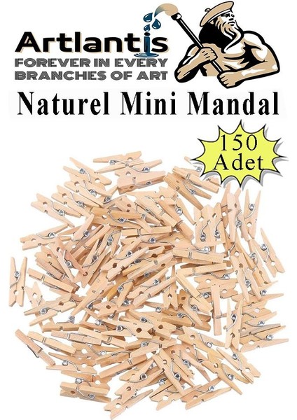 Naturel Mini Mandal Ahşap 150 Adet Renksiz Minik Mandal Dekoratif Süsleme Fotoğraf Asma Mandalı Dekarasyon