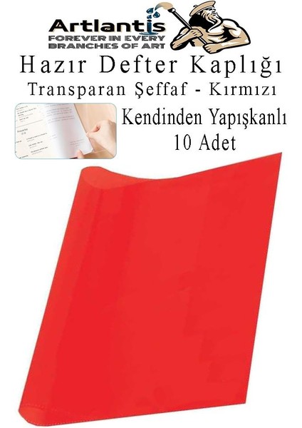 Hazır Defter Kaplığı Şeffaf Buzlu Kırmızı A4 10 Adet 1 Paket Cırtlı Ayarlanabilir Kendinde Yapışkanlı Kaplık Okul Sınıf