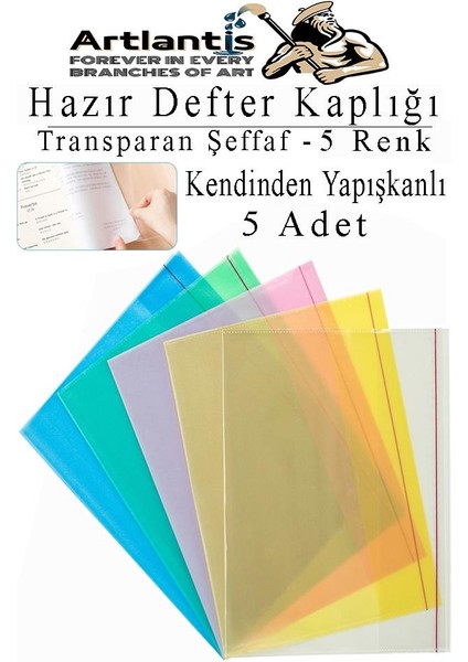 Hazır Defter Kaplığı Şeffaf Buzlu Renkli A4 5 Adet 1 Paket Cırtlı Ayarlanabilir Kendinde Yapışkanlı Kaplık Okul Sınıf