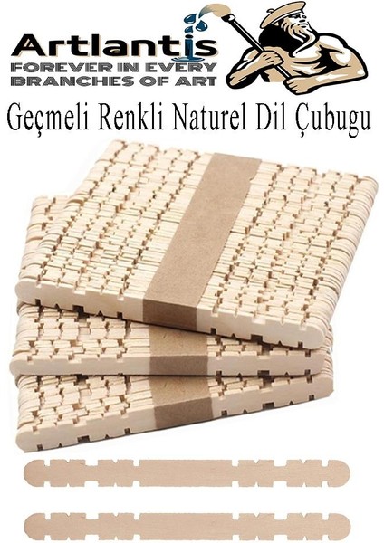 Naturel Geçmeli Dil Çubuğu Dar 150 Li Çentikli Tırtıklı Geçirmeli Eklemeli Naturel Dondurma Çubuğu Kesik Uçlu Ahşap Çubuk