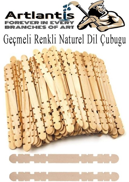Naturel Geçmeli Dil Çubuğu Dar 150 Li Çentikli Tırtıklı Geçirmeli Eklemeli Naturel Dondurma Çubuğu Kesik Uçlu Ahşap Çubuk