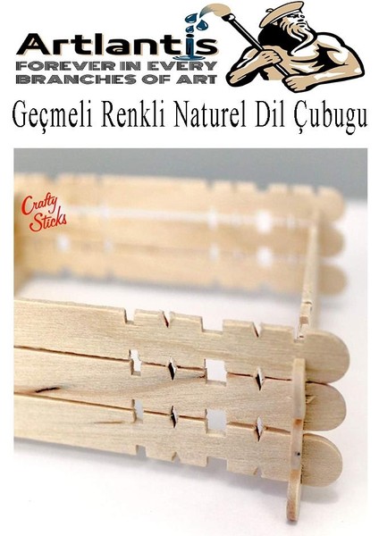 Naturel Geçmeli Dil Çubuğu Dar 150 Li Çentikli Tırtıklı Geçirmeli Eklemeli Naturel Dondurma Çubuğu Kesik Uçlu Ahşap Çubuk