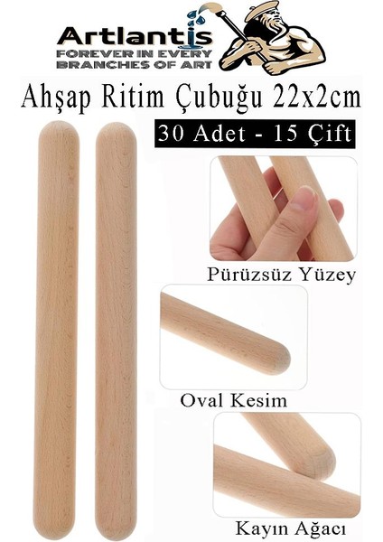 Ahşap Ritim Çubuğu 30 Adet 15 Çift Okul Öncesi Eğitici Anaokulu Ritim Tokmağı Çubukları Çocuk Etkinlik Perkusyon Müzik Aleti