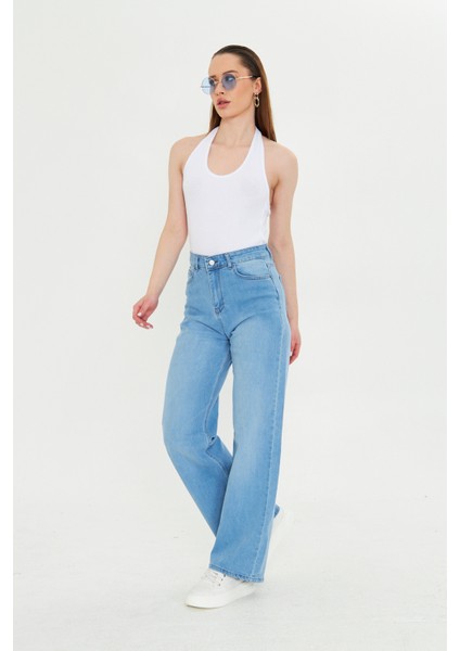 Buz Mavi Beş Cepli Palazzo Denim Pantolon modelleri