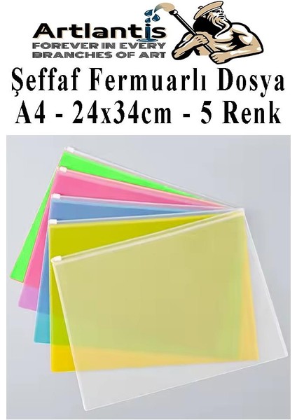 A4 Şeffaf Fermuarlı Dosya 5 Renk 1 Paket Pvc Fermuarlı Evrak Dosyası 24X34CM Çıtçıtlı Belge Evrak Dosyası Ofis Büro Okul
