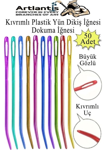 Kıvrımlı Plastik Yün Iğnesi 12 cm 50 Adet 1 Paket Plastik Dikiş Dokuma Iğnesi Kavisli Iplik Iğne Goblen