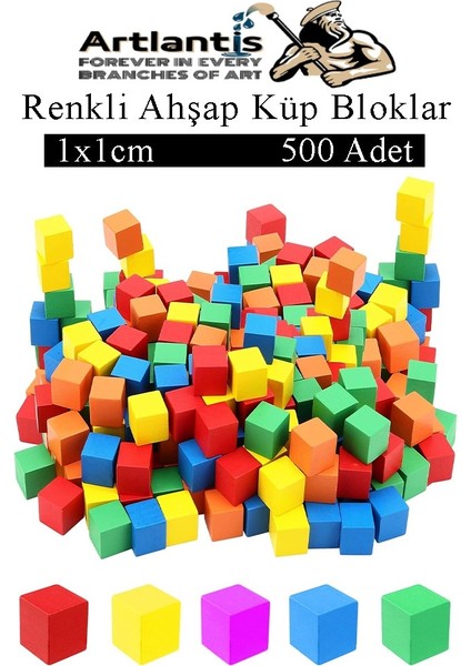 Renkli Ahşap Küp Bloklar 1X1X1CM 500 Adet Ahşap Renkli Kare Blok Eğitici Geliştirici Oyuncak Küp Matematik Birim Küpleri