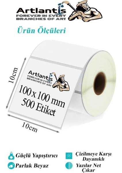 100X100 mm Barkod Etiketi Yapışkanlı 6 Adet Rulo Etiket Termal Barkot Terazi Etiketi 500 Lü Barkod Yazıcılara 10X10CM
