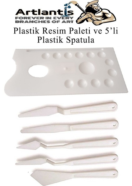 Plastik 13 Hazneli Resim Paleti ve 5 Li Plastik Spatula 1 Paket Ressam Paleti Sanatsal Esnek Plastik Palet Bıçağı