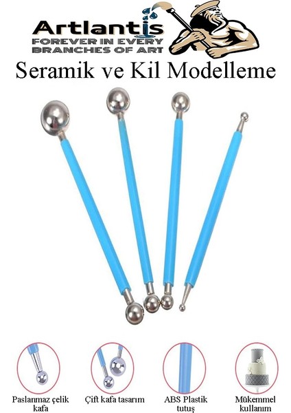 Top Uçlu Seramik ve Kil Modelleme Seti 4 Lü 1 Paket Polimer Kil Şekillendirme Çömlek Oyma Çiçek Marzipan Mandala Top Ütü