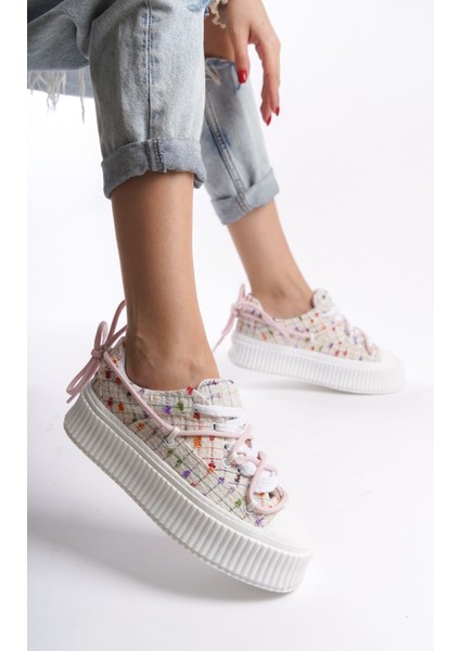 Siyah Cilt Süet Parlak Taş Detaylı Bağcıklı Yüksek Taban Günlük Kadın Sneaker Spor Ayakkabı