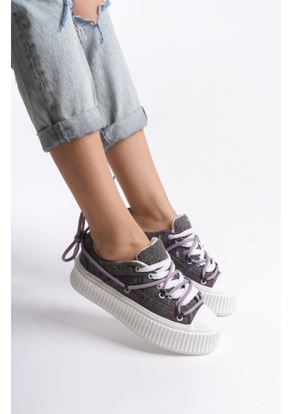 Beyaz Üstten Şerit Bağcık Detaylı Yumuşak Tekstil Rahat Günlük Sneaker Kadın Spor Yürüyüş Ayakkabısı