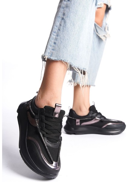 Beyaz Gri Bağcıklı Yüksek Topuk Günlük Sneaker Spor Ayakkabı