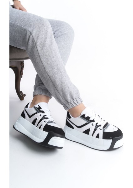 Cilt Bağcıklı Süet Dil Detaylı Kadın Sneaker Spor Günlük Ayakkabı