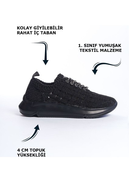 Siyah Bağcıklı Yüksek Taban Cilt Günlük Kadın Sneaker Spor Ayakkabı fiyatları
