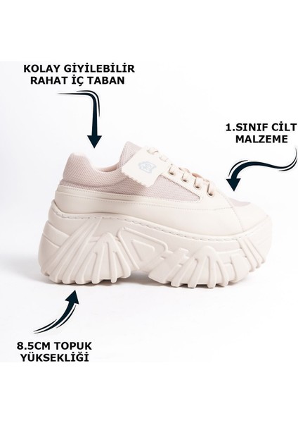 Yandan Turuncu Detaylı Beyaz Yüksek Tabanlı Rahat Bağcıklı Günlük Kadın Sneaker Spor Ayakkabı fiyatları