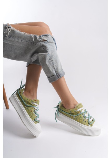 Krem Üstten Şerit Bağcık Detaylı Yumuşak Tekstil Rahat Günlük Sneaker Kadın Spor Yürüyüş Ayakkabısı indirimleri