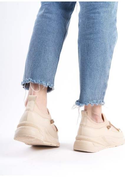 Krem Yandan Detaylı Rahat Geliştirilmiş Comfort Yüksek Tabanlı Sneaker Kadın Spor Ayakkabı fırsatları