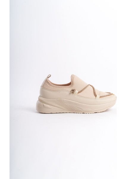 Krem Yandan Detaylı Rahat Geliştirilmiş Comfort Yüksek Tabanlı Sneaker Kadın Spor Ayakkabı indirimleri