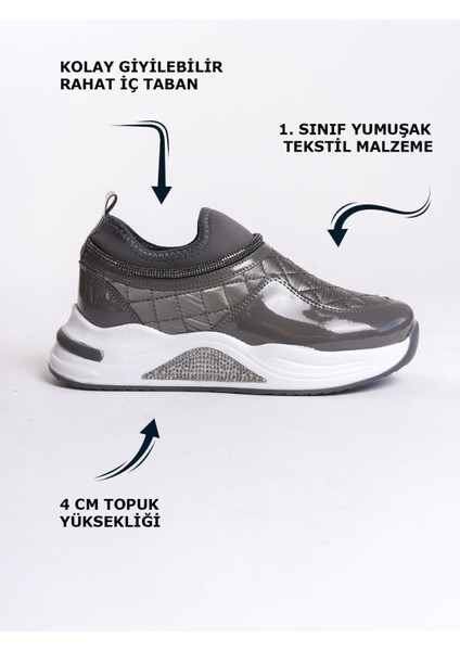 Krem Parlak Bağcıklı Taş Detaylı Yumuşak Tekstil Rahat Günlük Sneaker Kadın Spor Yürüyüş Ayakkabısı fiyatları