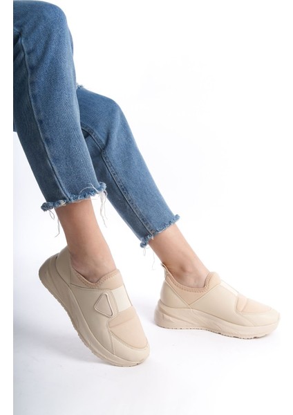 Gri Üstten Şerit Detaylı Yumuşak Tekstil Rahat Günlük Sneaker Kadın Spor Yürüyüş Ayakkabısı