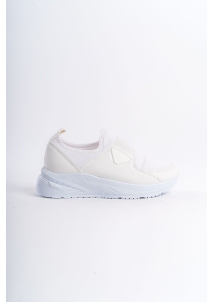 Krem Ortadan Parlak Şerit Detaylı Yumuşak Tekstil Günlük Sneaker Kadın Spor Yürüyüş Ayakkabısı fırsatları