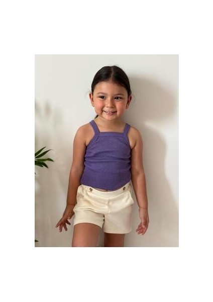 Mor Bebek Çift Kol Crop Üst Body