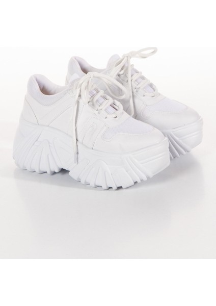 Beyaz Turuncu Gümüş Renk Detaylı Günlük Kadın Sneaker Spor Ayakkabı indirimleri