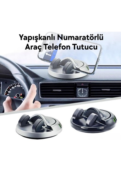 360° Dönebilen Yapışkanlı Numaratörlü Araç Telefon Tutucu