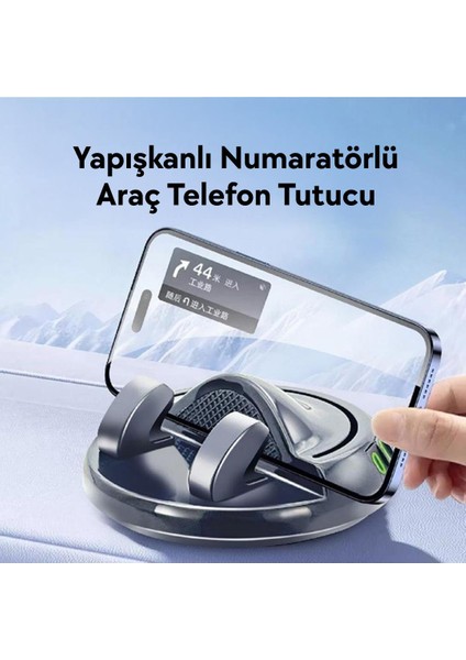 360° Dönebilen Yapışkanlı Numaratörlü Araç Telefon Tutucu