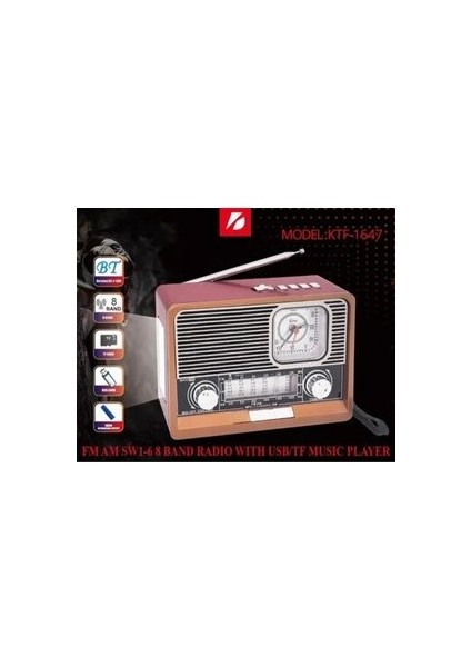 Bluetooth Hoparlör Şarjlı Müzik Çalar USB Sd Kart Fm Fener Nostaljik Radyo