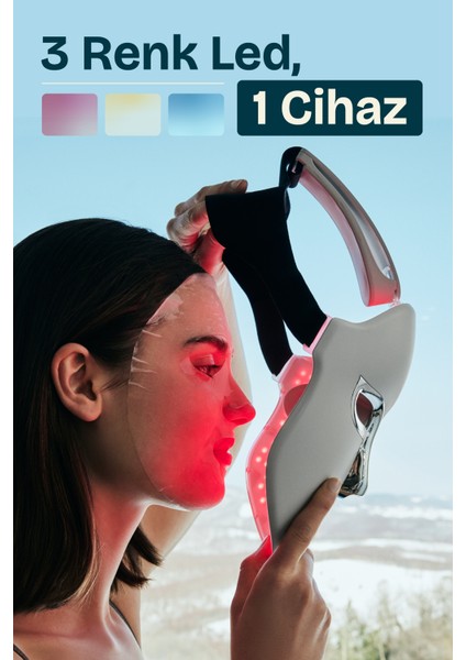 Led Light Yüz Maskesi Kırmızı, Sarı Ve Mavi Işık İle Cilt/Yüz Bakım Cihazı