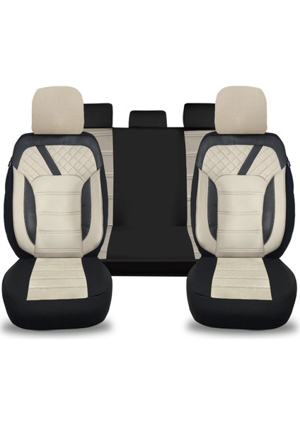 Her Araca Uyumlu Oto Koltuk Kılıfı Tam Set - Tay Tüyü / Krem