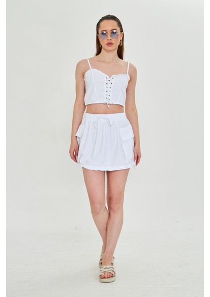 Günlük Yazlık Crop Top ve Şort Etek Takımı - Rahat & Şık